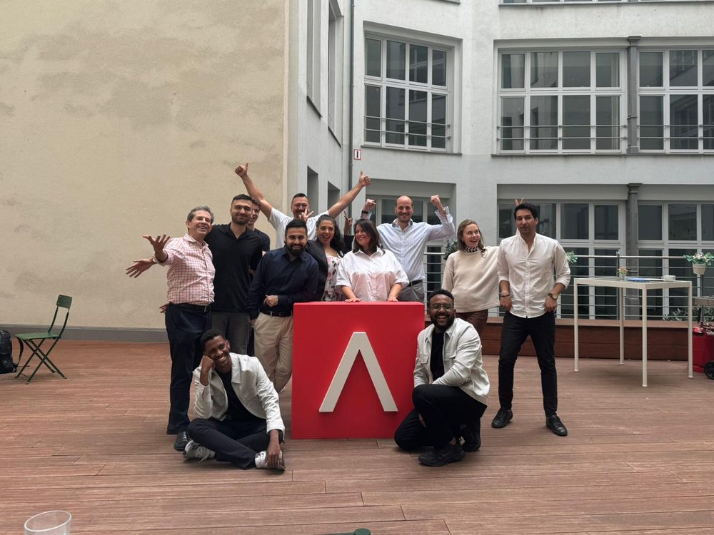 The cohort together in the courtyard at Antler's Berlin office